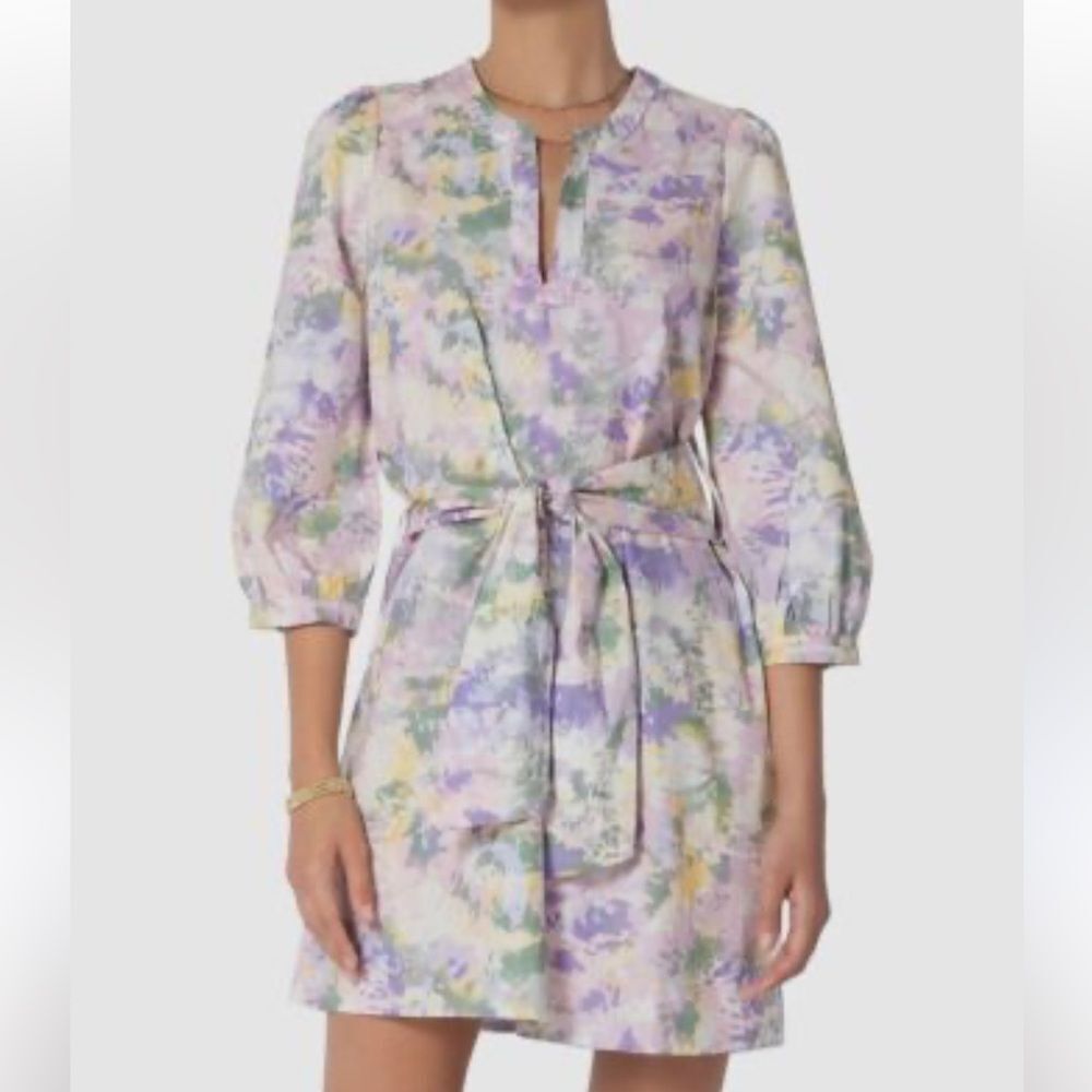 Tart Collections Lorrie Pastel Purple Floral Print Belted Tunic Dress Size Small